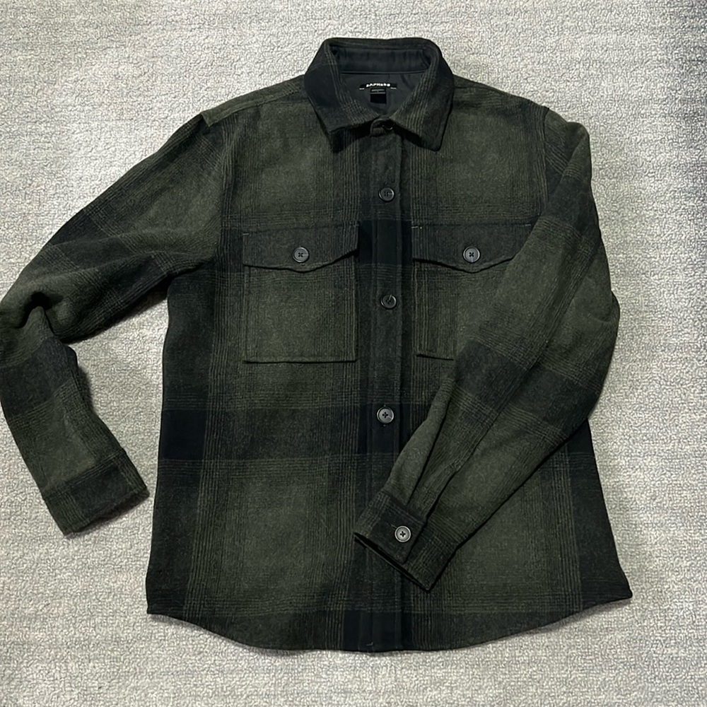 EXPRESS Plaid Wool-Blend Shirt Jacket Scotch Pine Size Medium